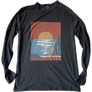 ROWN Graphic Long Sleeve T-Shirt Men’s Small Black Sunset Ocean Print